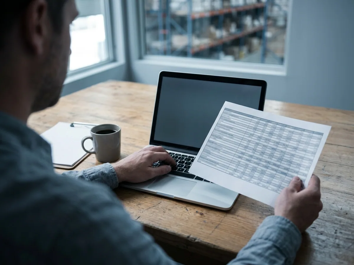 Lista de precios impresa junto a una notebook
